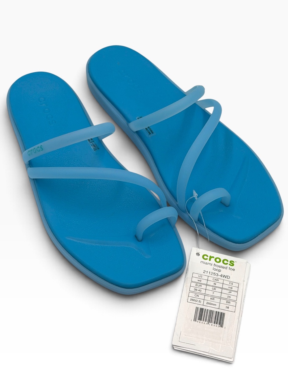 Crocs Women’s Miami Frosted Toe Loop Strappy Sandal Blue Tinted Glass Size 9